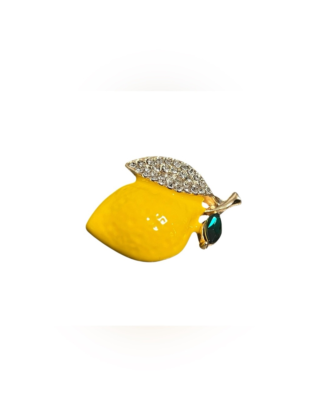 Zesty Lemon Rhinestone Brooch – Gold Tone, Enamel & Sparkle
